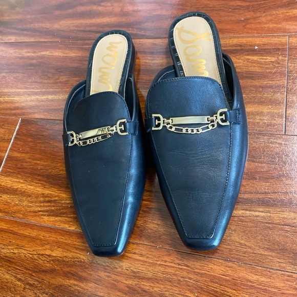 Sam Edelman Evelan Black Leather Chain Square-Toe Loafer Mule, Size 9M (V-8) - Picture 2 of 7